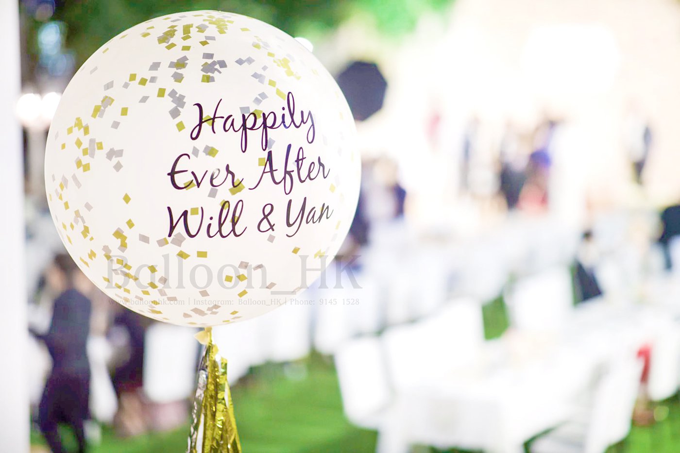 36" 橡膠閃閃透明氣球+1節流蘇 - 婚禮款