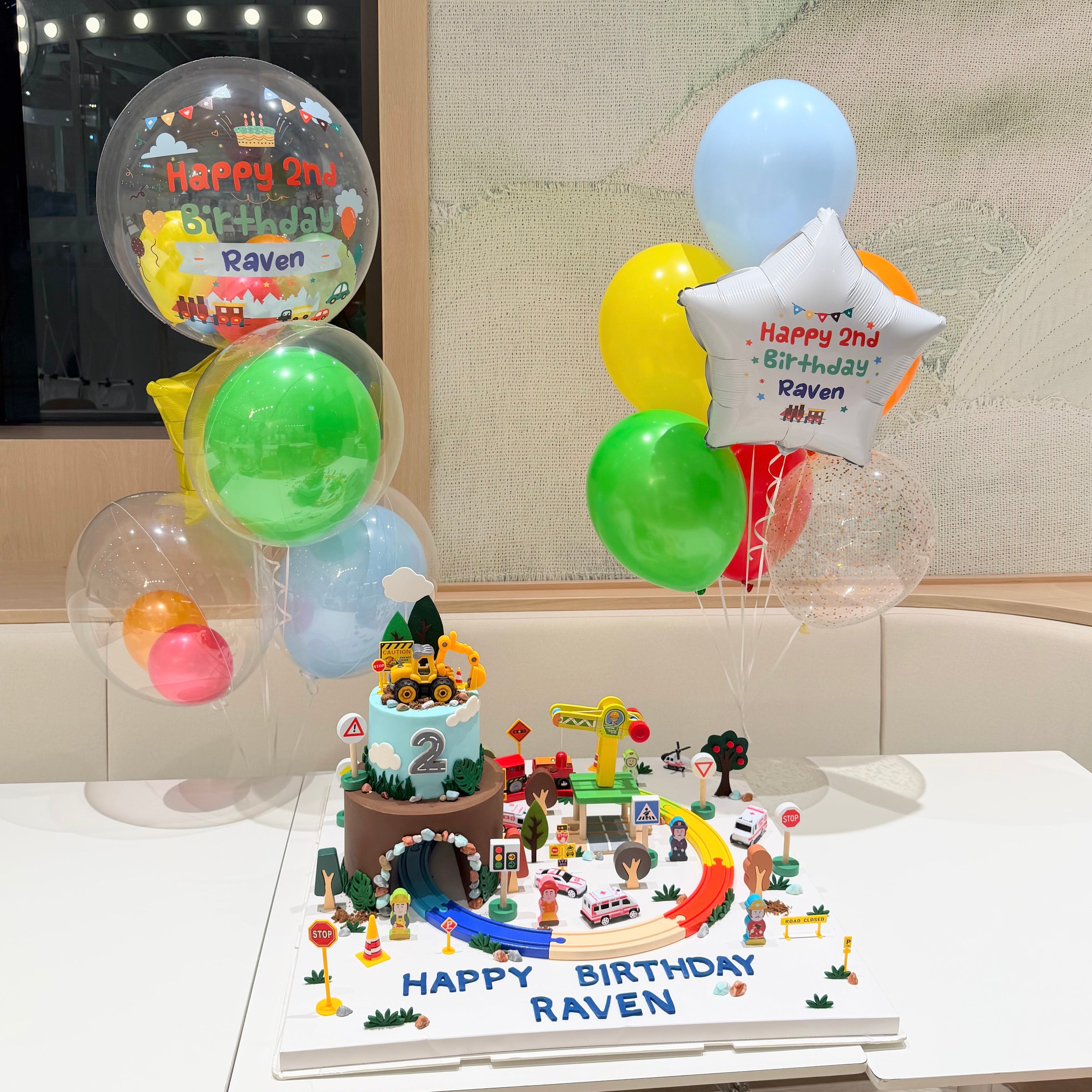 汽車主題氣球|路軌蛋糕|男童生日慶祝|BALLOONHK