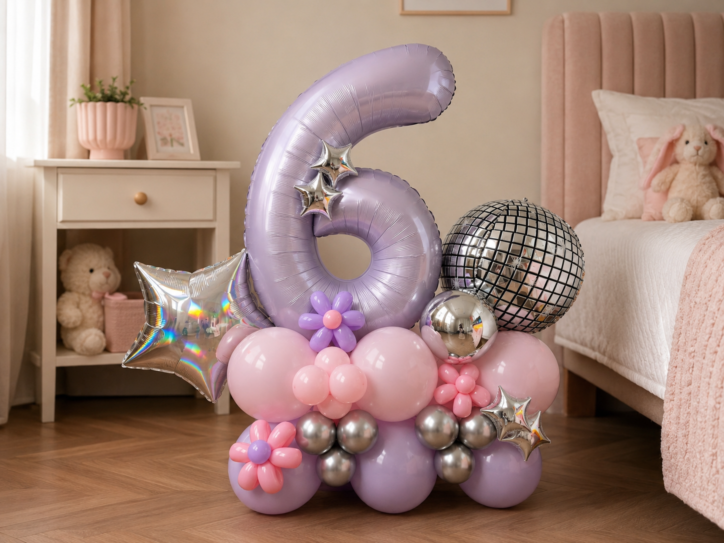 柔粉紫夢幻數字氣球座|女童生日氣球 | 兒童派對