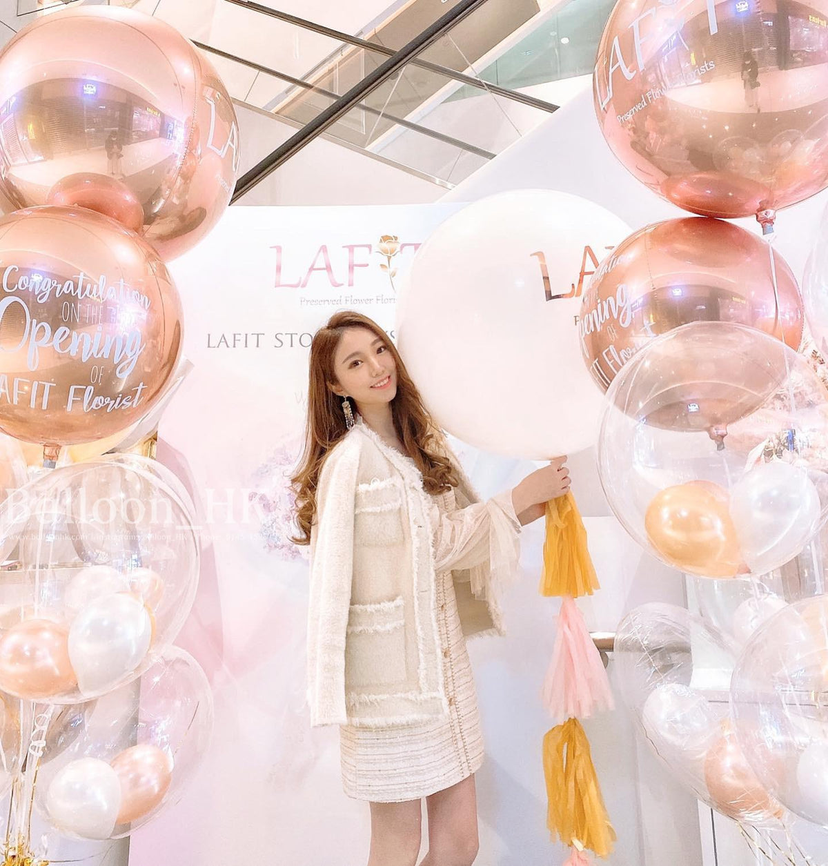 高定玫瑰金客製品牌LOGO氣球束|開張佈置氣球|新店開張| BALLOON HK 氣球專門店