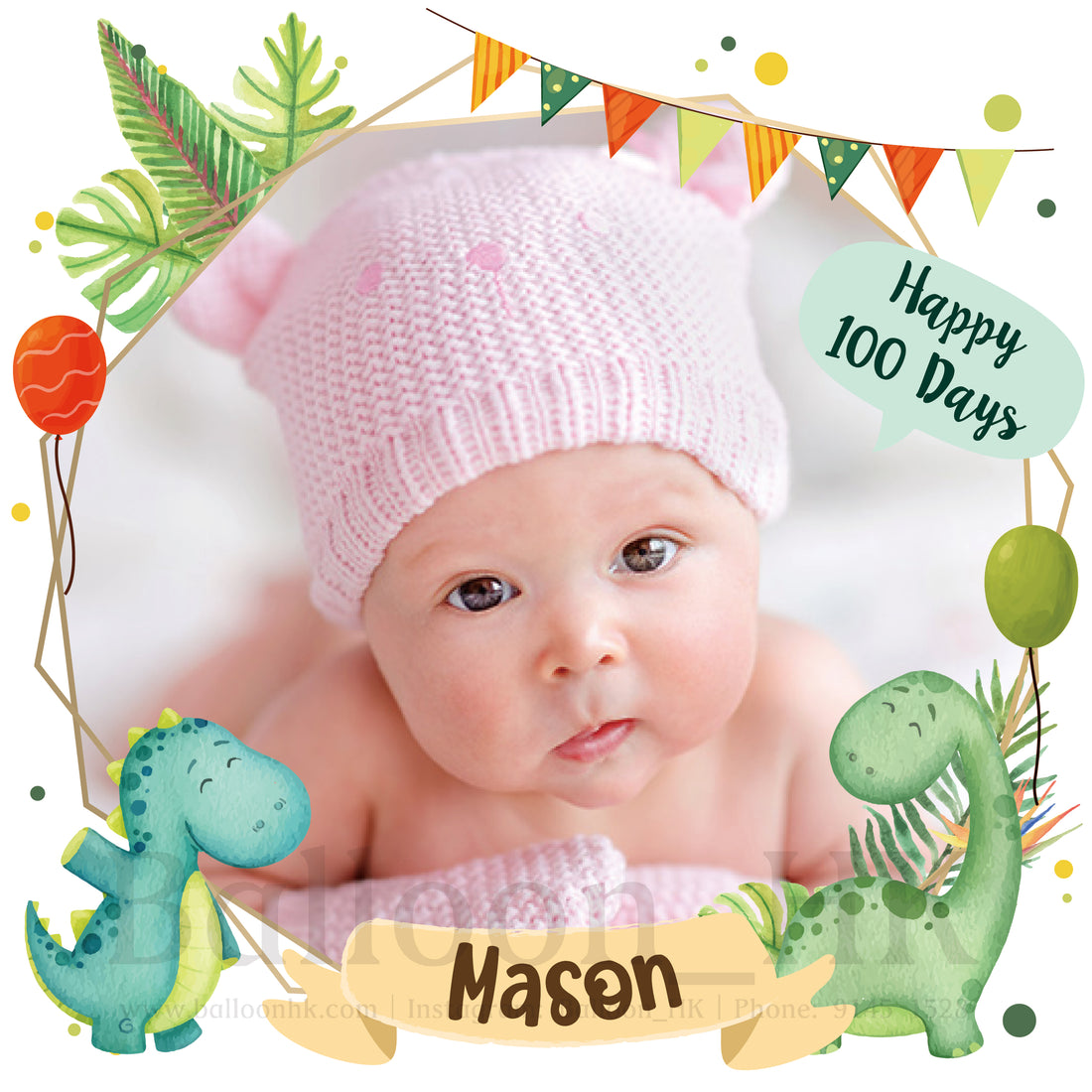 Dinosaur-Frame-03b-Green-Happy-100-Days-Mason