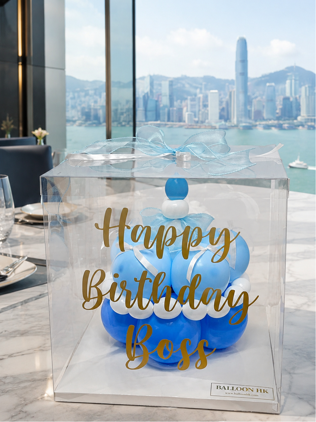 💙 晴空藍｜蛋糕造型氣球｜蛋糕氣球帽子｜生日蛋糕禮物盒