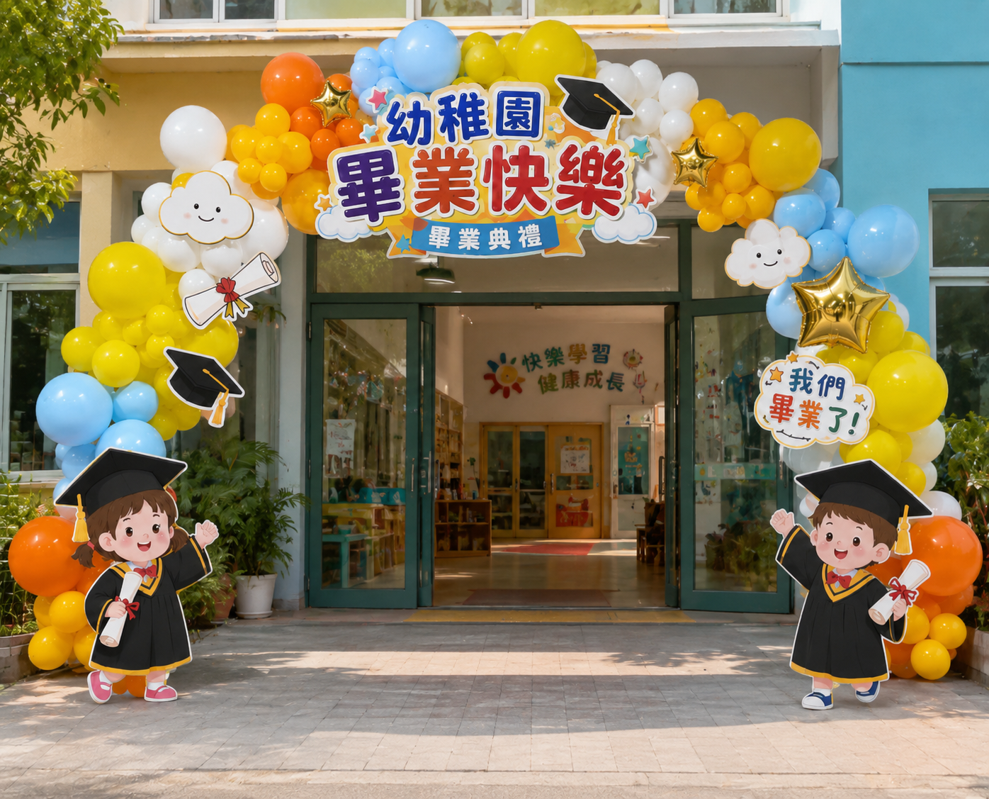 幼稚園畢業氣球拱門｜畢業典禮｜校園入口佈置