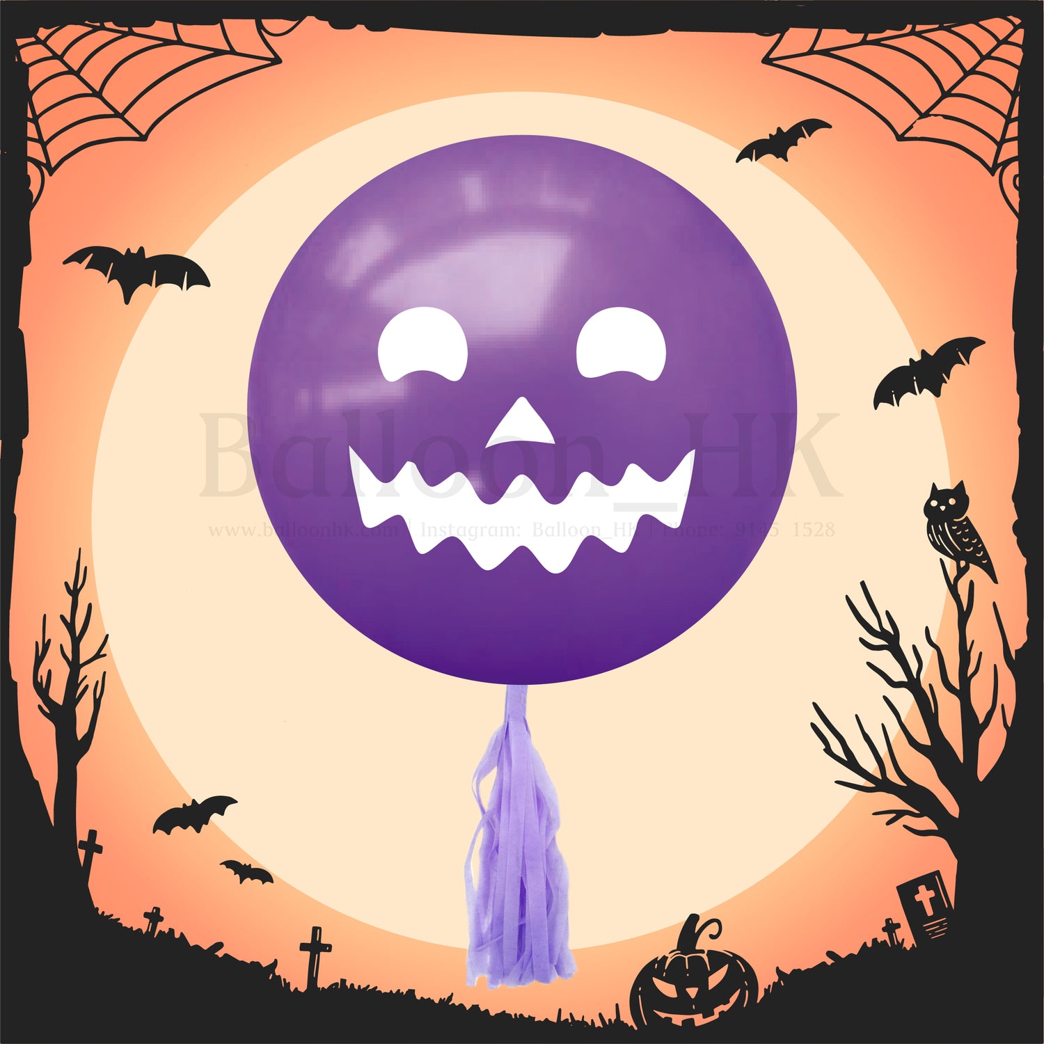 24" 水晶糖果 - Halloween 南瓜 - 紫色 + 流蘇