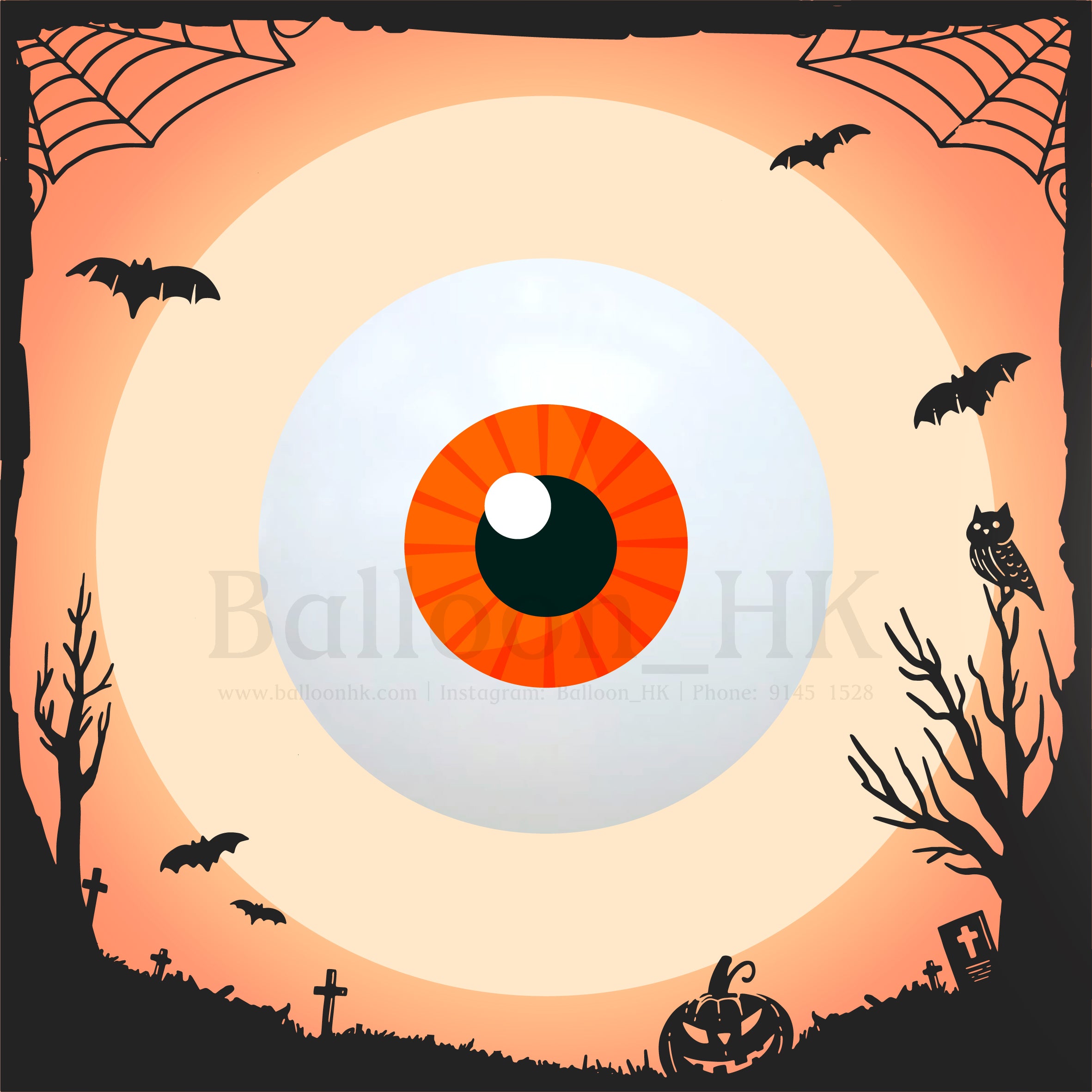 24" 水晶糖果 - Halloween 大眼仔 - 橙色