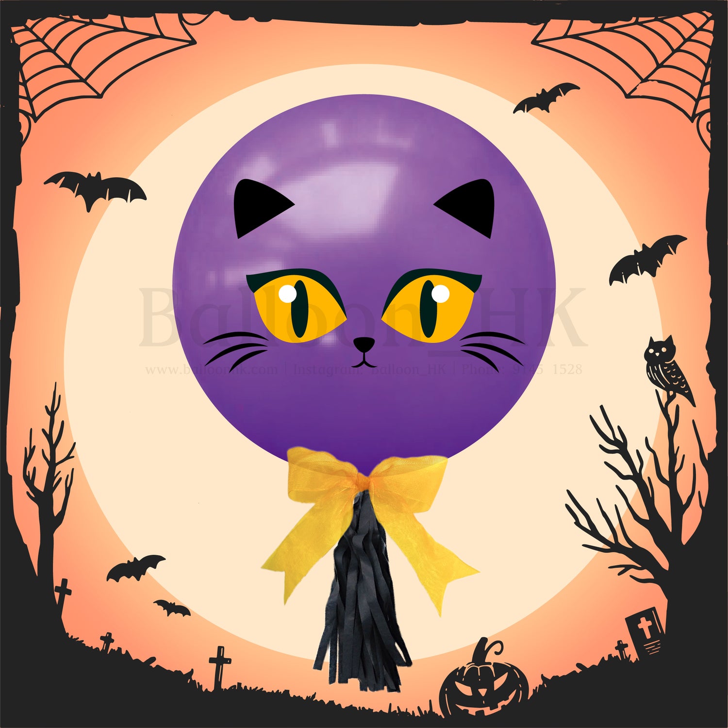 24" 水晶糖果 - Halloween 貓咪 - 紫色 + 裝飾
