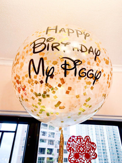 36&quot; 橡膠閃閃透明氣球+閃閃長流蘇 - 生日Message