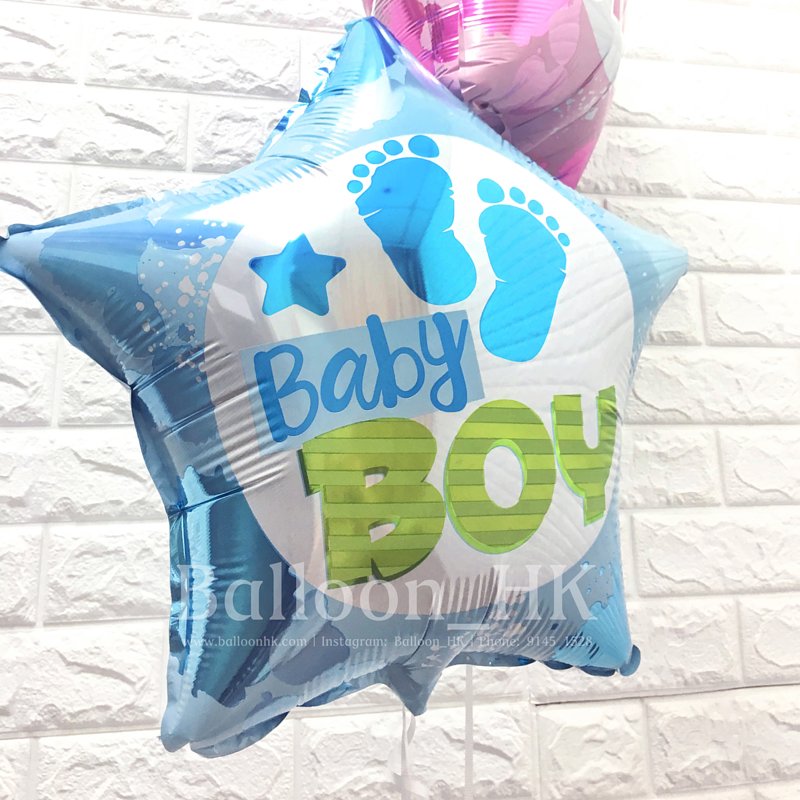 Baby Boy 腳印星星｜氫氣球｜氦氣球｜錫紙氣球| BalloonHK 