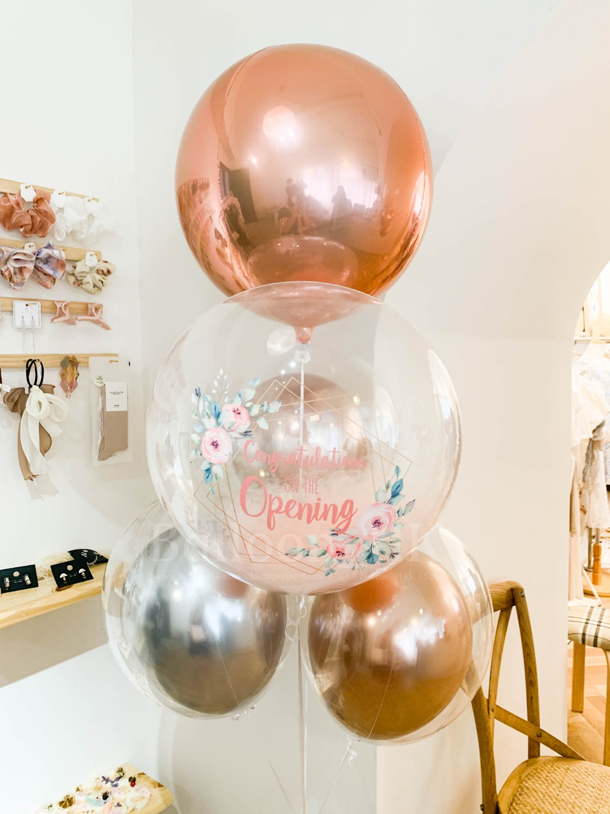 優雅玫瑰金Grand Opening開幕氣球｜開張佈置氣球｜新店開張｜ Logo印刷氣球｜BALLOONHK 氣球專門店